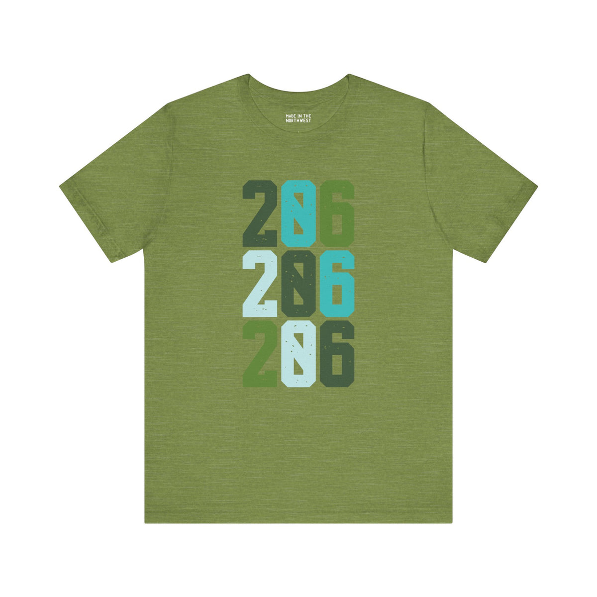 Two-Oh-Six Pop Premium Soft Tee in vibrant green featuring bold 206 design, perfect for Seattle locals.