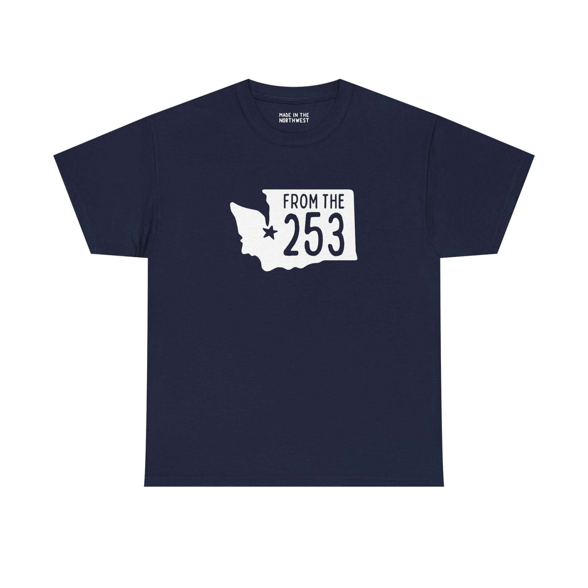 Navy blue Washington State Athletic Tee with 'From the 253' design and Tacoma star.