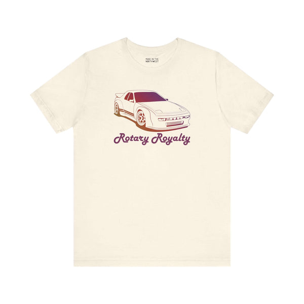Rotary Royalty JDM car enthusiast premium soft tee featuring iconic 1991 Mazda RX-7 illustration.