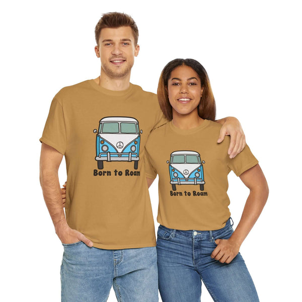 Unisex 'Born to Roam' athletic tees with vintage vanagon design, perfect for adventure lovers.