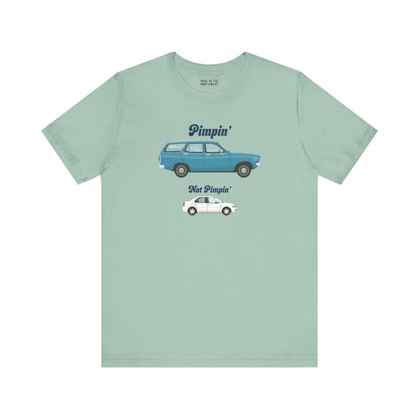 Wagon Life is Pimpin' Premium Soft Tee featuring a Subaru GL 1600 graphic, perfect for wagon enthusiasts.
