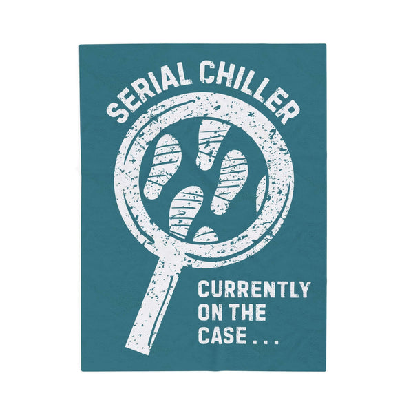 Serial Chiller True Crime Lightweight Cozy Blanket featuring a magnifying glass design with footprints.