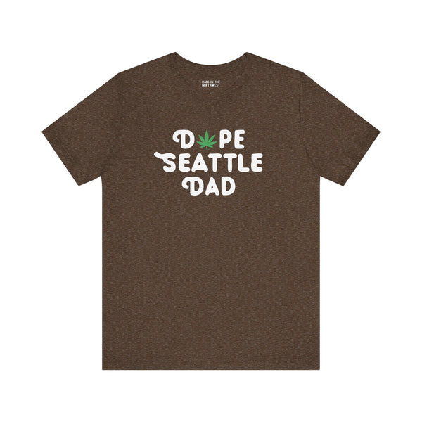 Dope Seattle Dad premium soft tee shirt with marijuana leaf graphic, perfect for cool dads in Washington.