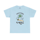 Light blue athletic tee with marijuana joint graphic and 