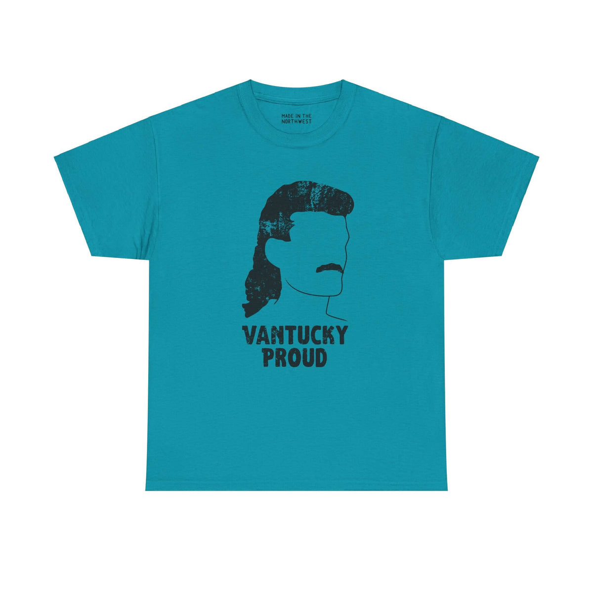 Turquoise Vantucky Proud tee featuring Billy Ray Slammer design with bold silhouette and text.