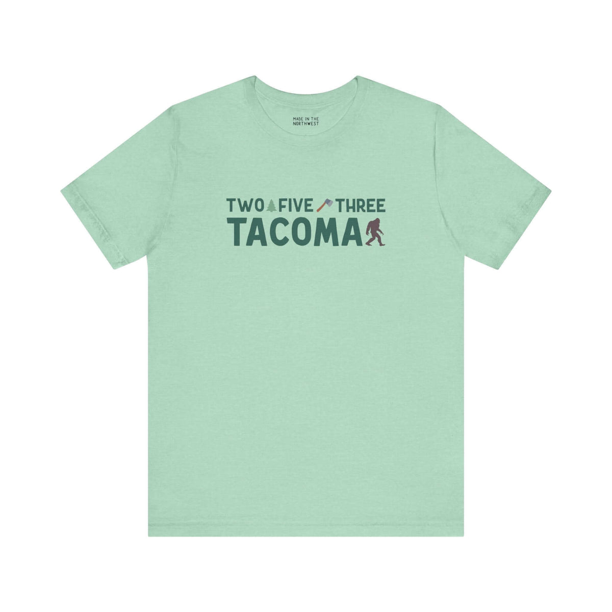 Two Five Three Tacoma soft tee featuring axe and tree design, celebrating hometown pride with stylish charm and local spirit.