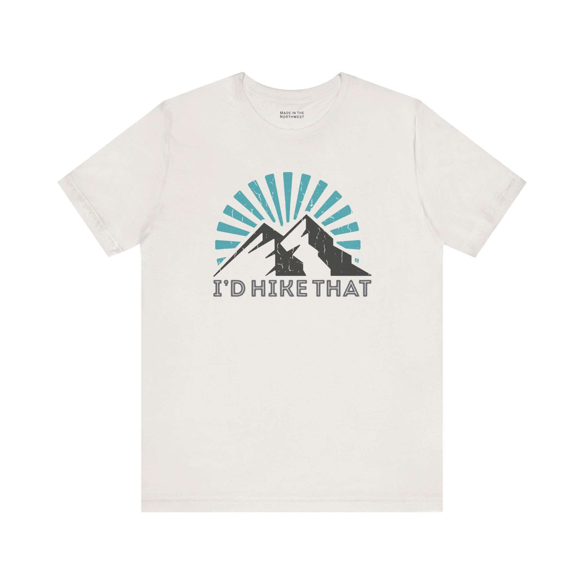 I’d Hike That T Shirt featuring a mountain design and playful lettering, perfect for outdoor enthusiasts.