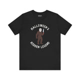 Black Bigfoot tee featuring Halloween's Hidden Legend graphic with a slasher theme.