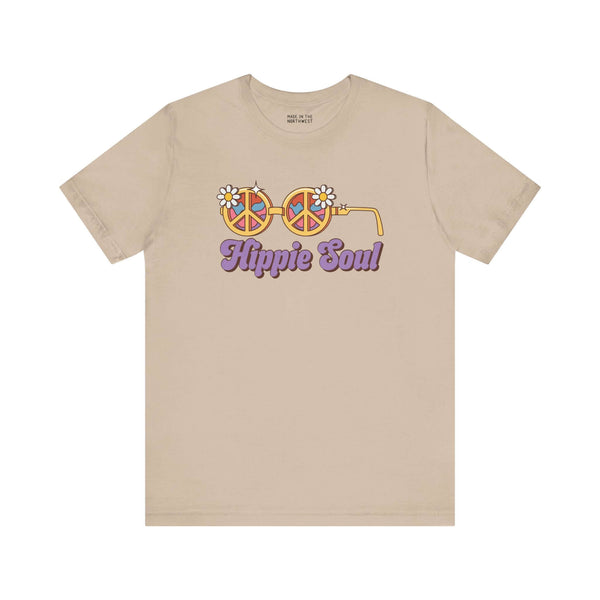Hippie Soul retro peace tee with flower glasses design, perfect for free-spirited and festival-loving individuals.