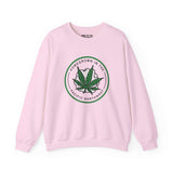 Pink sweatshirt featuring a marijuana leaf and 