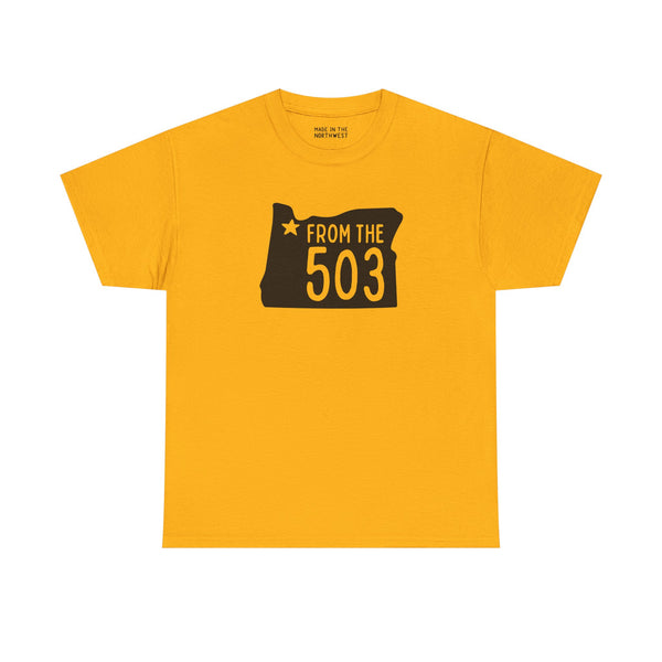Yellow From the 503 Oregon State Athletic Tee featuring state shape and star on Portland.