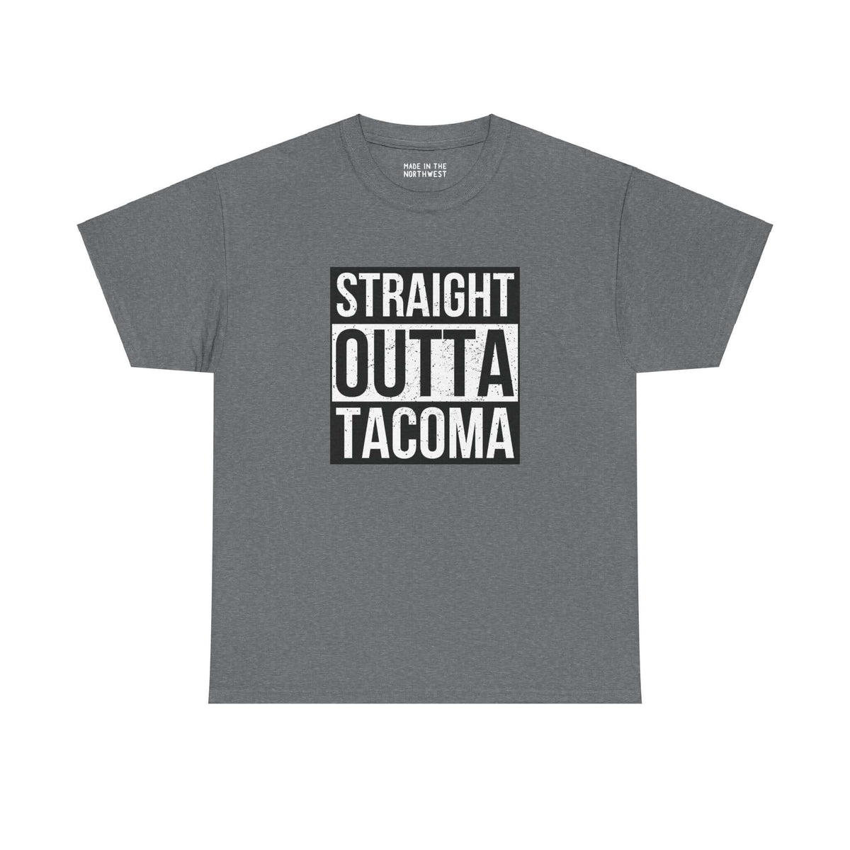 "Gray Straight Outta Tacoma Athletic Tee with bold streetwear design showcasing city pride"