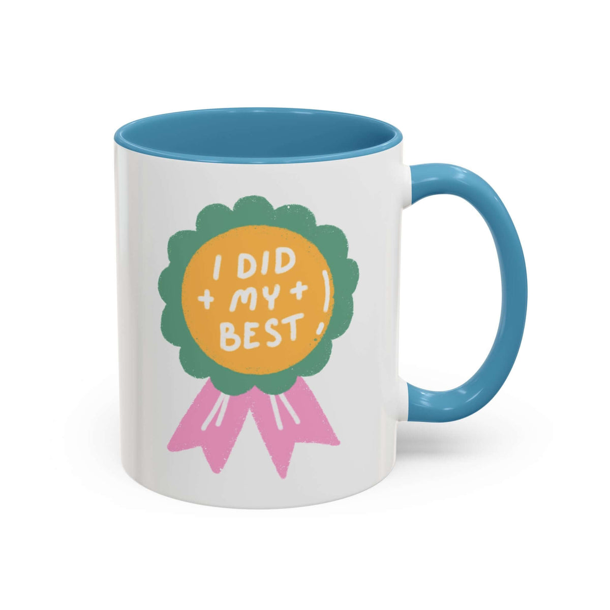 Colorful ceramic I Did My Best Mug with a cheerful ribbon design and bright interior.