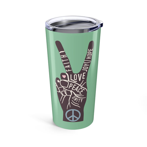 Power in Peace Black Hand Stainless Coffee Tumbler 20 oz