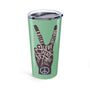 Power in Peace Black Hand Stainless Coffee Tumbler 20 oz with peace sign and uplifting words like faith and love.