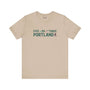 Five Oh Three Premium Soft Tee in beige celebrating Portland's area code, featuring axe and tree design.