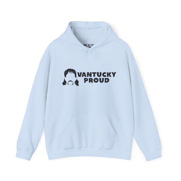 Vantucky Proud Rusty McCoy hoodie, light blue, showcasing gritty character and resilience.