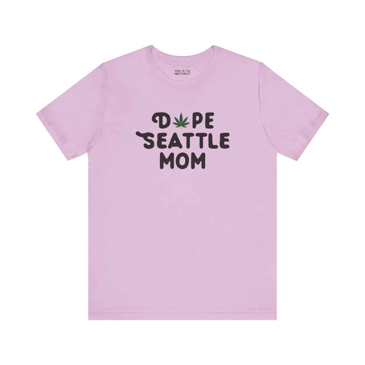 Dope Seattle Mom premium soft tee in lavender with playful marijuana leaf, perfect for stylish Seattle moms.