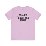 Dope Seattle Mom premium soft tee in lavender with playful marijuana leaf, perfect for stylish Seattle moms.