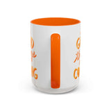 Good Things Are Coming Mug with vibrant orange interior and cheerful lettering.