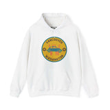 White hoodie with a VW Beetle design, featuring 