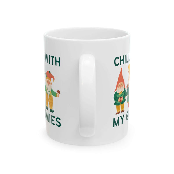 Chillin With My Gnomies Mug featuring cheerful gnome designs for cozy beverage enjoyment.
