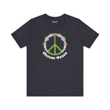 Choose Peace and Flowers soft tee with a green peace sign and vibrant flower design, spreading positivity and retro vibes.