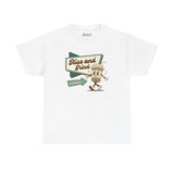 Rise and Grind E'eryday Coffee Athletic Tee featuring a playful coffee cup graphic on a white shirt.