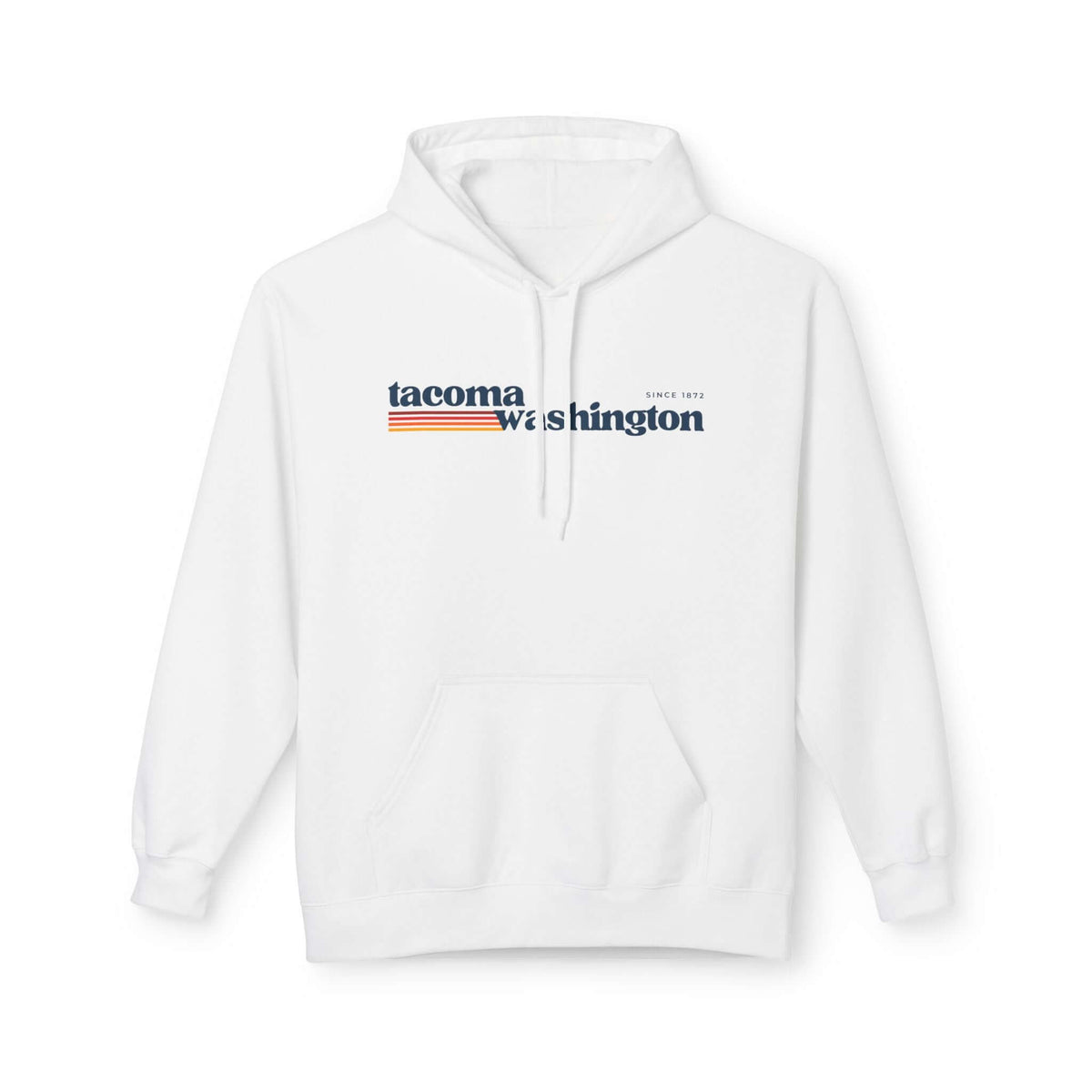 Retro Tacoma Hoodie featuring a minimalist design with Tacoma, Washington graphic on a white background.