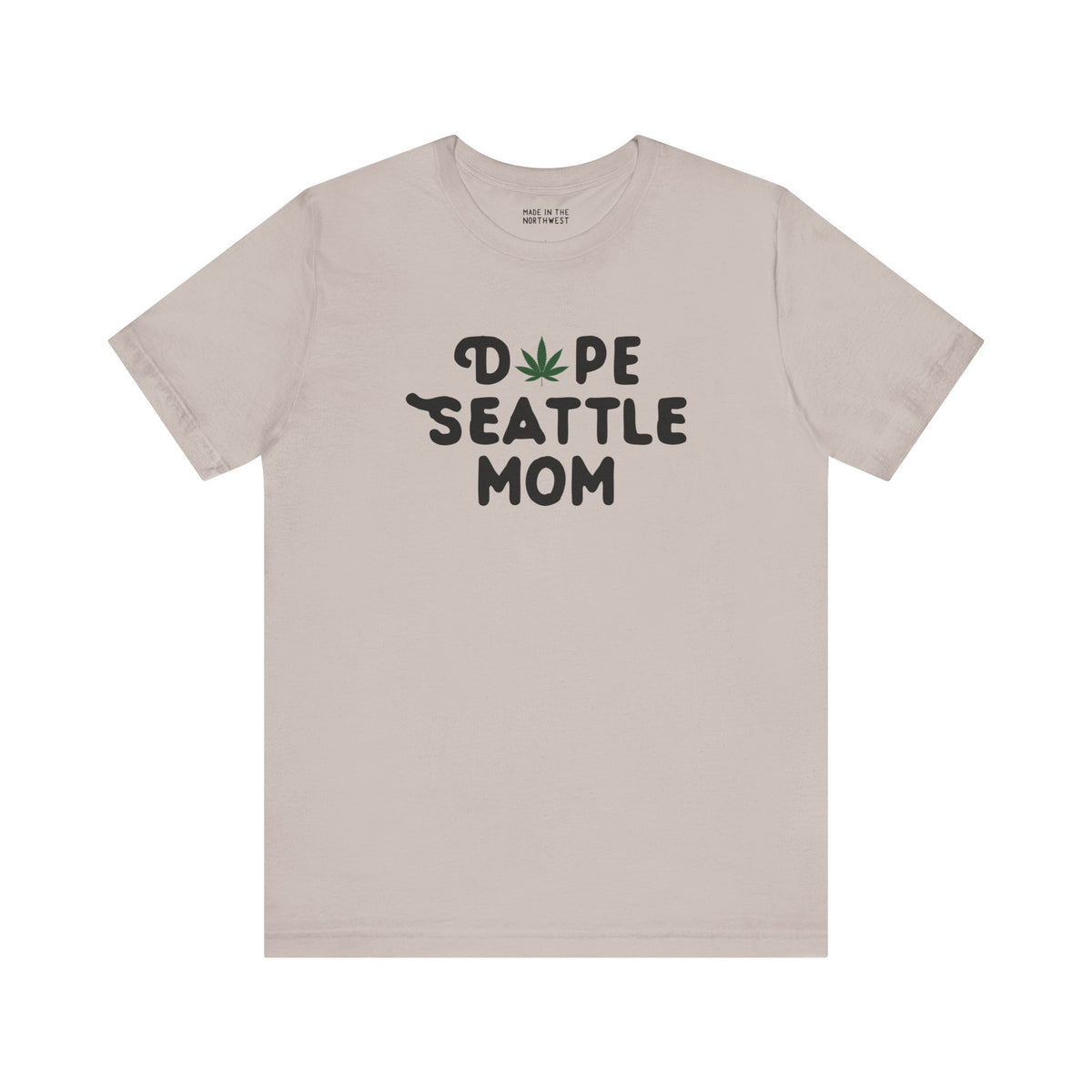Dope Seattle Mom premium soft tee featuring a playful marijuana leaf instead of 'O' in Dope, perfect for cool moms.