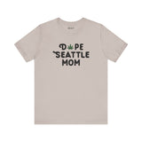 Dope Seattle Mom premium soft tee featuring a playful marijuana leaf instead of 'O' in Dope, perfect for cool moms.