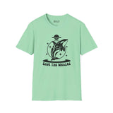 Save the Whales Orca Softstyle T-Shirt in mint green featuring a mystical orca graphic and bold statement design.
