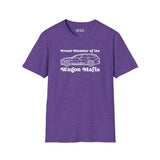 Purple softstyle t-shirt featuring 'Proud Member of the Wagon Mafia' text and graphic design of a wagon.