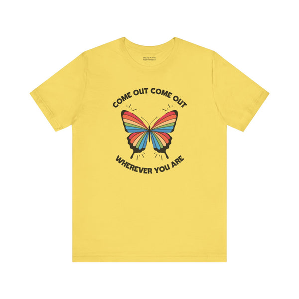 Come Out Wherever You Are Pride Butterfly Premium Soft Tee