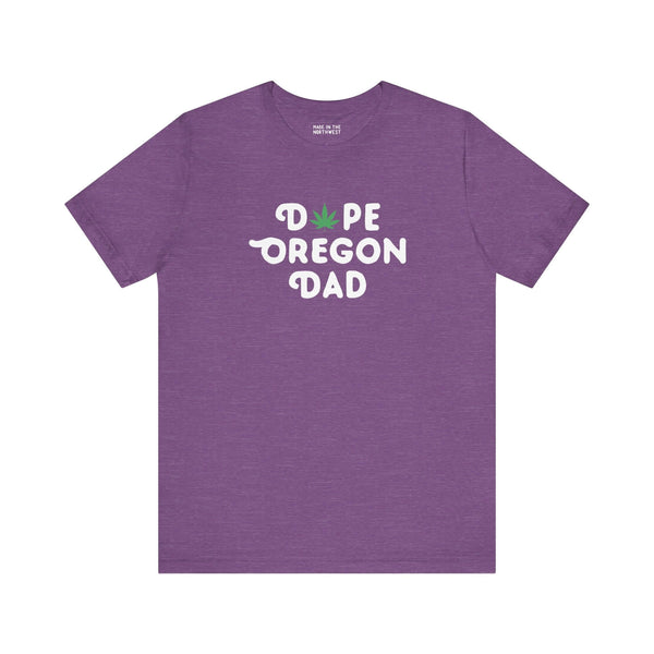 Purple Dope Oregon Dad soft tee featuring a marijuana leaf in place of 'O' for a laid-back style.