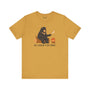 Unisex Will Trade Wi-Fi for S'mores tee featuring a bear by a campfire roasting marshmallows, ideal for outdoor enthusiasts.