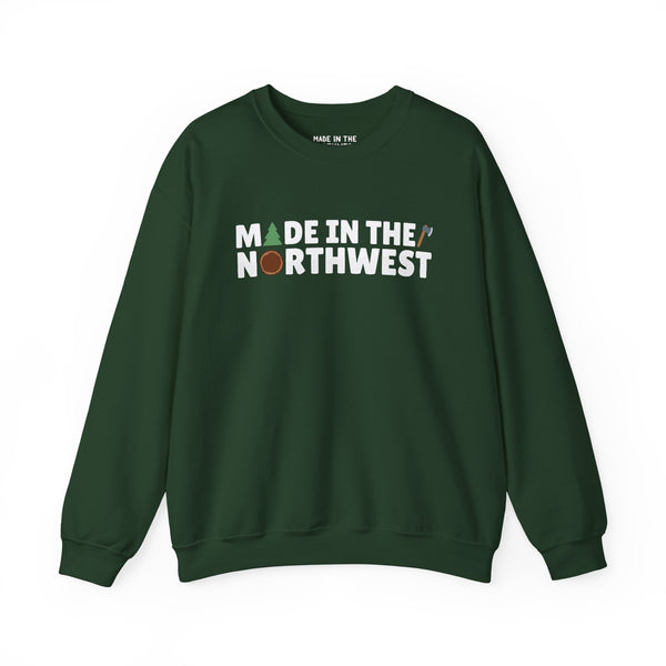 Northwest Woodlands cozy sweatshirt featuring 'Made in the Northwest' text and forest-themed design.