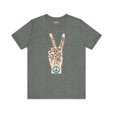 Power in Peace Premium Soft Tee featuring a hand sign with words promoting faith, love, and unity.