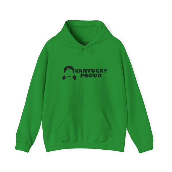 Vantucky Proud green hoodie featuring Rusty McCoy design, perfect for showcasing resilience and local pride.