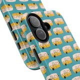 Happy Camper Adventure tough phone case with vintage camper design, perfect for travel lovers.