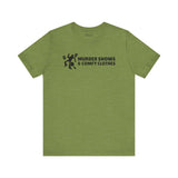 Murder Shows & Comfy Clothes T Shirt in olive green with playful graphic design.