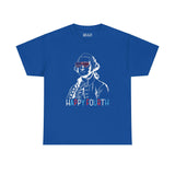 Blue Fourth of July tee with George Washington in USA sunglasses and 