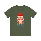 Olive green tee with adorable female gnome and 