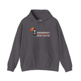 Gnomebody Loves Halloween More Than Me hoodie with skeleton gnome and Halloween balloons design.
