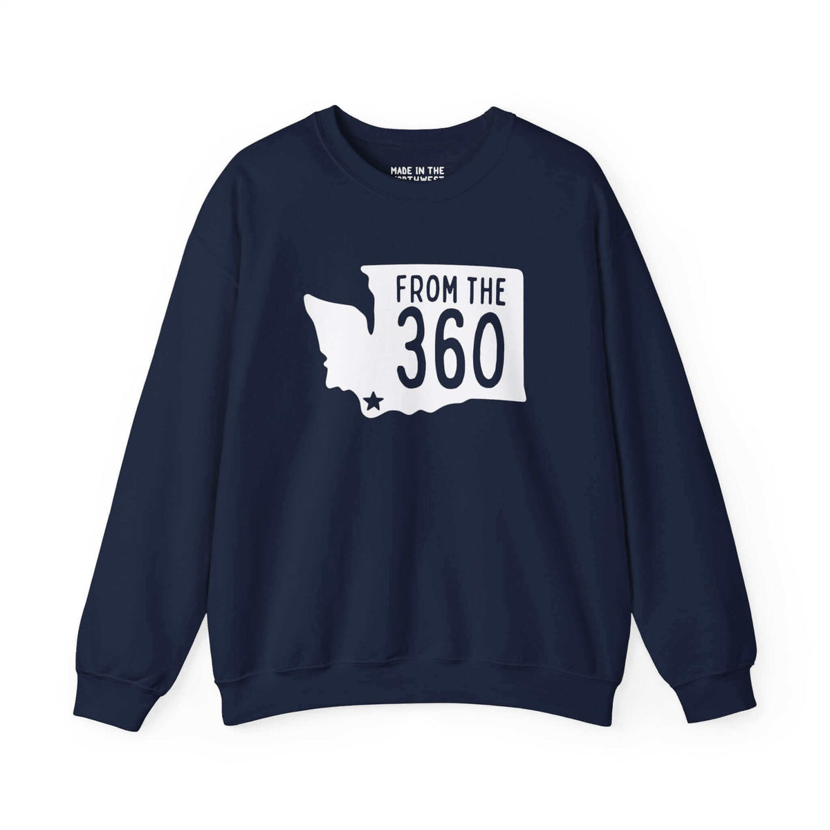 "From the 360 sweatshirt featuring Washington state silhouette and Vancouver star, representing local pride and area code 360."