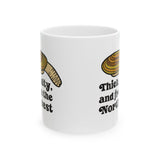 Thick & Salty Northwest Geoduck Clam ceramic mug with bold graphic and humorous text.