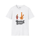 Bong Jour Softstyle T-Shirt with playful bong and lighter design, perfect for cannabis lovers.