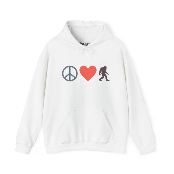 Peace, Love, and Bigfoot Cozy Hoodie