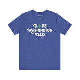 Blue Dope Washington Dad tee with marijuana leaf design replacing the 'O', showcasing laid-back Washington pride.