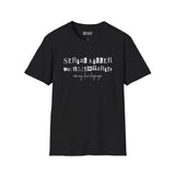 Black softstyle t-shirt featuring 'Serial Killer Documentaries Are My Love Language' text design, perfect for true crime fans.